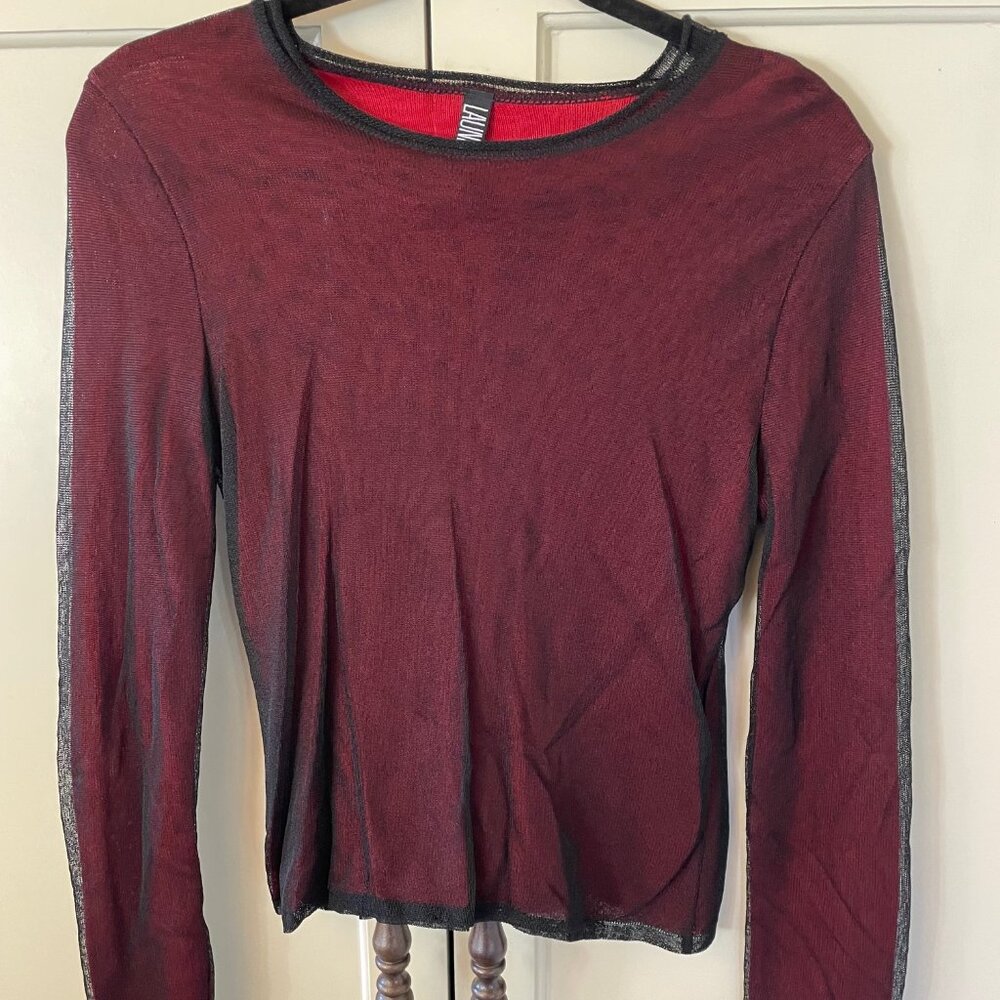 Laundry by Shelli Segal Red and Black Sheer Top, Size M